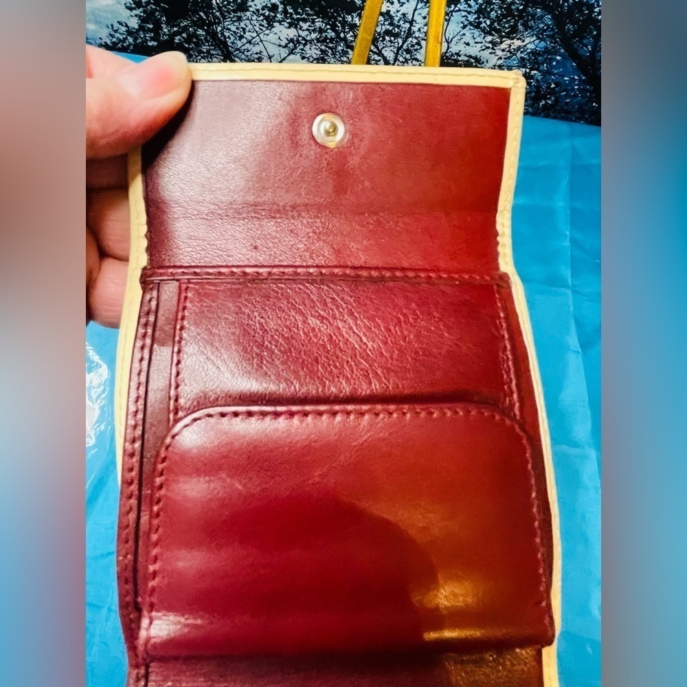 DIOR TROTTER #1 WALLET EUC EXCELLENT INSIDE & OUT 4”x4” BORDEAUX / CREAM - Picture 4 of 13